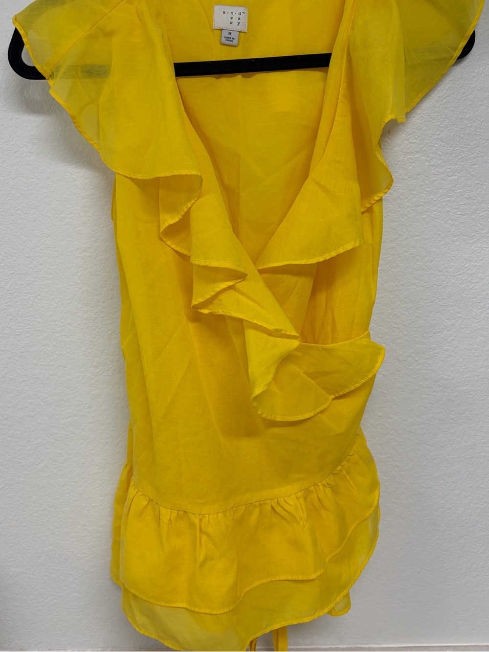 Bright Yellow Ruffled V-Neck Women’s Top